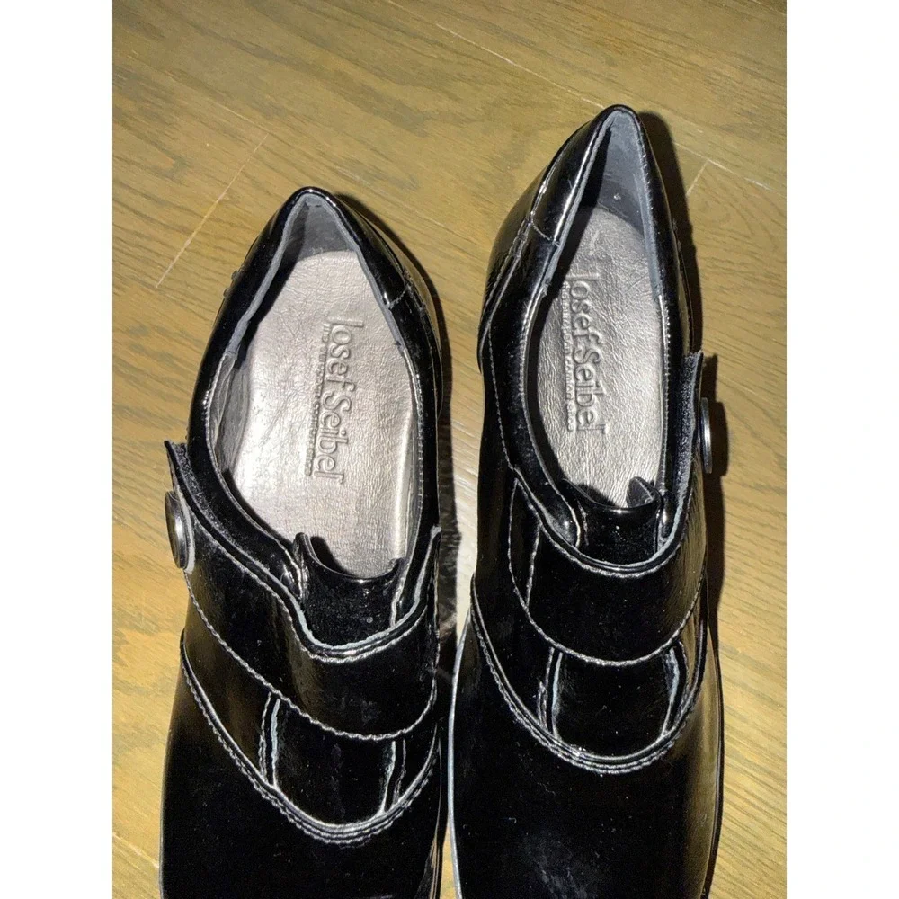 Josef Seibel Womens Black Patent Leather Hook Loop Strap Loafers Shoes Size 38